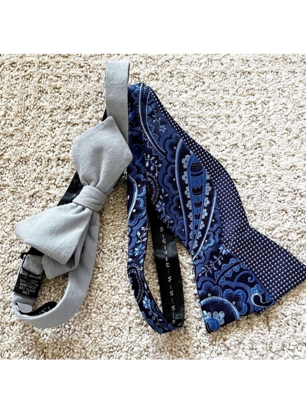 Dazi Men's Bowtie Soft Dusty Blue Grey Blue Jacquard Floral Polka Dot Lot of 2